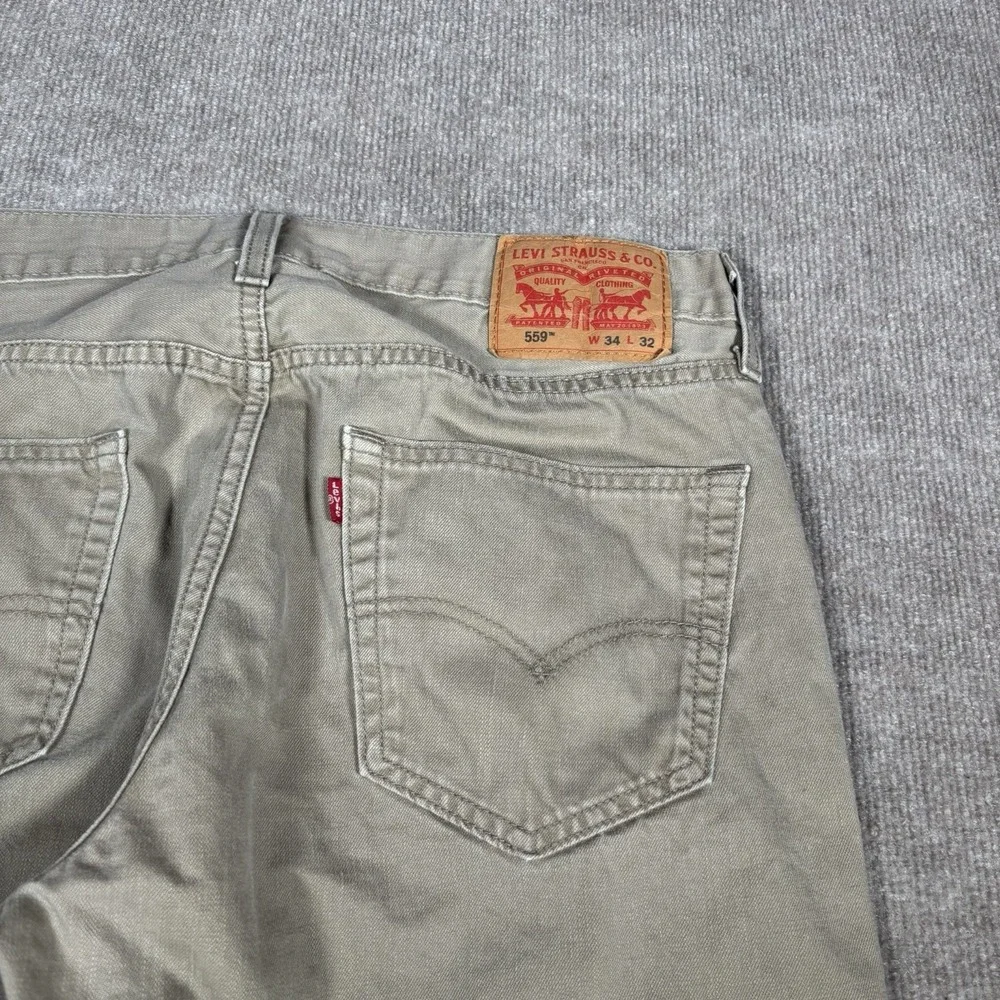 Levi 559 Jeans Mens 34x30 Relaxed Fit Straight Leg Beige Khaki‎ Denim Cotton